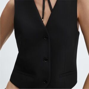 Mango Elegant Black Vest buttons suit waistcoat tank v-neck blouse workwear